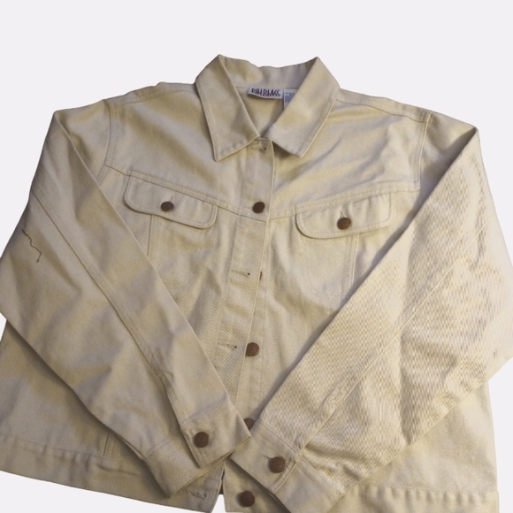 Men's Vintage Bill Blass Jean jacket. Cream with Brass Logo Buttons. Size XL - Picture 4 of 7